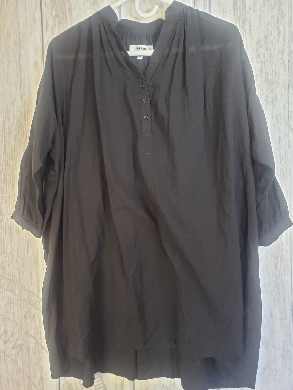 VIS A VIS Oversized henley-neck black tunic Small Korean Designer Minimalist C21